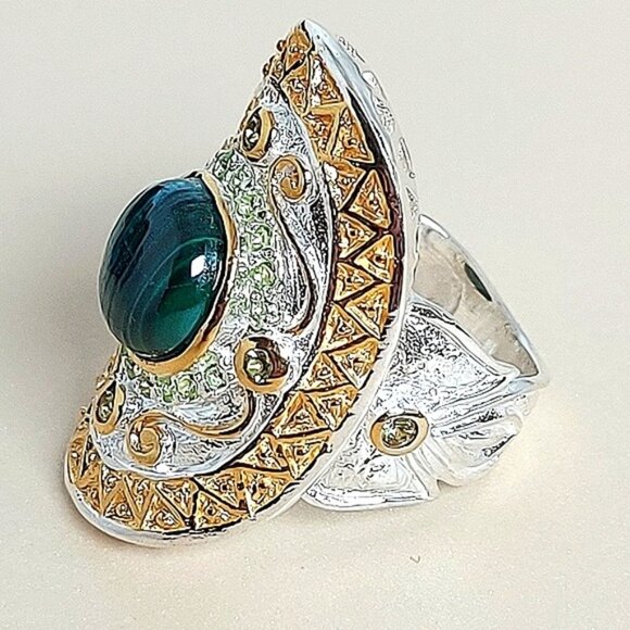 Handmade Natural Malachite‎ 925 Sterling Silver Ring Sz 7.5 - Picture 2 of 8